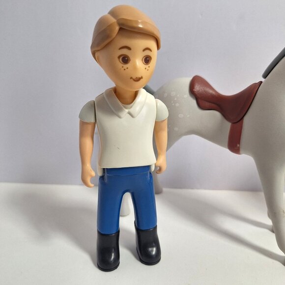 Little Tikes Horse 2 Riders Boy Figure Jockey Gray Dapple Pony Vintage Lot - Picture 2 of 13